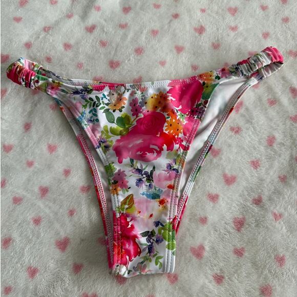 Floral High Cut Cheeky Bright Womens Swim Bikini Bottoms Size M - Picture 1 of 4